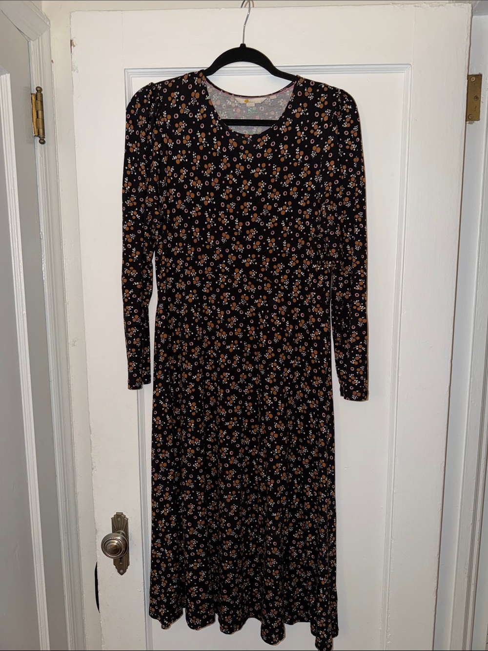Boden Black Long-Sleeve Floral Midi Dress 8P